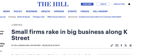 The Hill profiles Monument as one of Washington’s fastest-growing small consulting firms - 2009