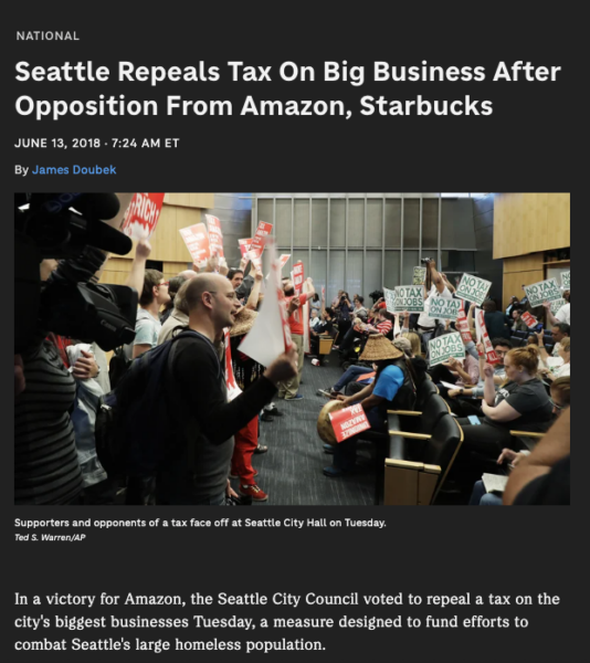 Seattle Repeals Tax On Big Business After Opposition From Amazon, Starbucks NPR